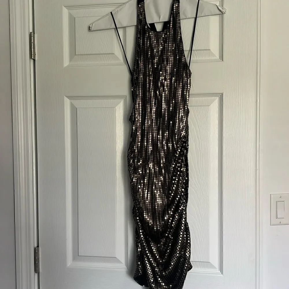 Black & Gold Sparkle Halter Dress - NEW with Tags Mini Party Dress - Size Small
